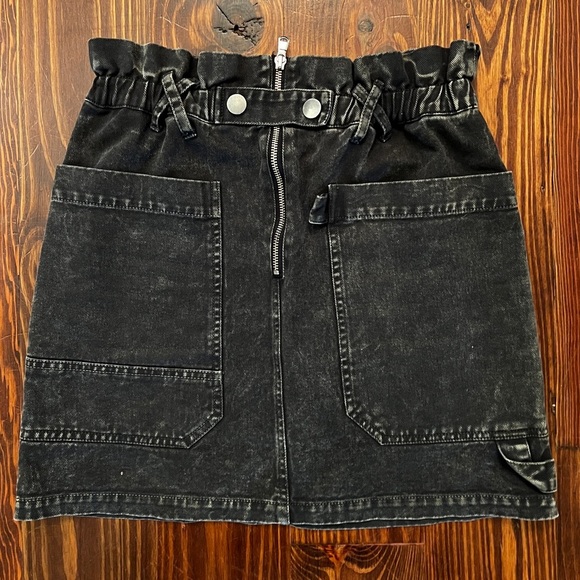 SEA NEW YORK Idun Acid Wash Denim Skirt Paperbag Waist Zipper and Pockets - Picture 3 of 5